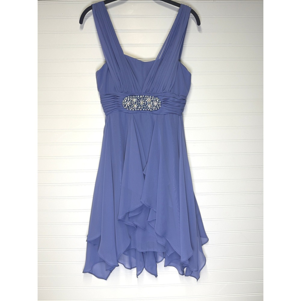 Hailey Adrianna Papell Dress 2 Periwinkle Chiffon Beaded Homecoming Prom NWT